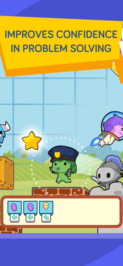 codeSpark interface showing characters and visual coding blocks for kids