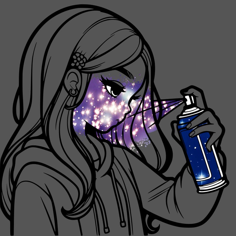 a realistic girl spray painting