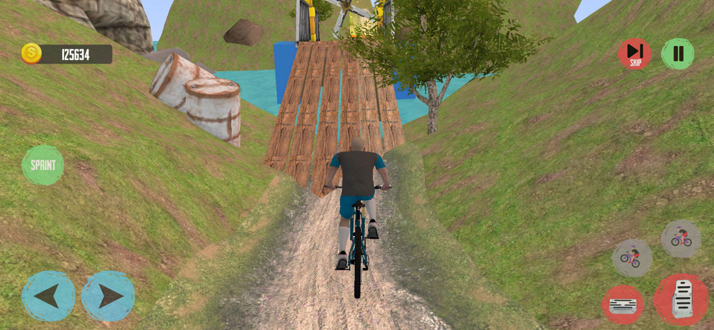 Fearless BMX Bicycle Simulator - Gameplay-Ansicht eines Charakters, der in der Fearless BMX Bicycle Simulator App ein Fahrrad auf einem Bergpfad fährt