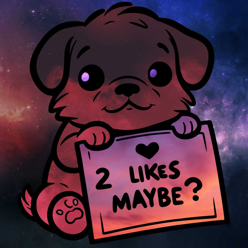 a puppy holding a sign that says 2 likes maybe?