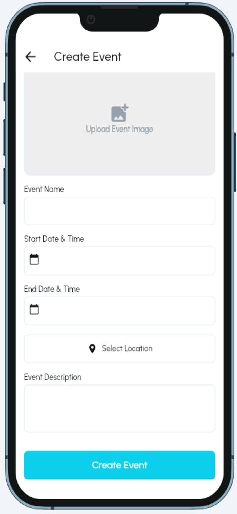 TorqueBase App - Interface of the TorqueBase app showing the create event form for automotive meets