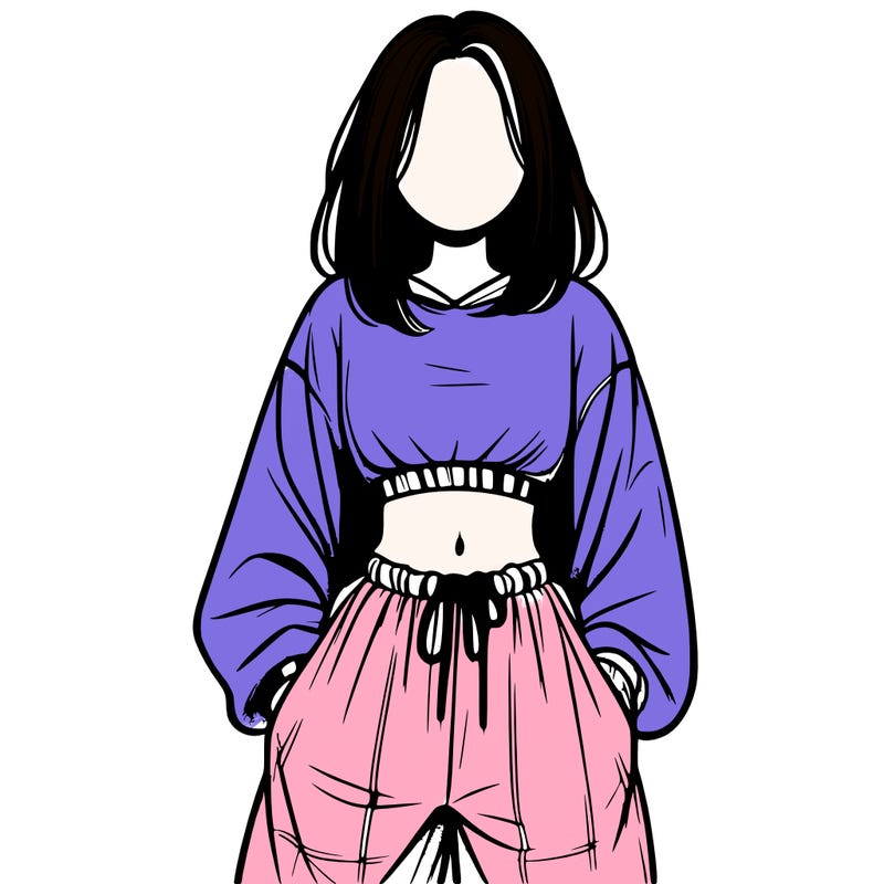 realistic girl faceless with baggy pants and a crop top