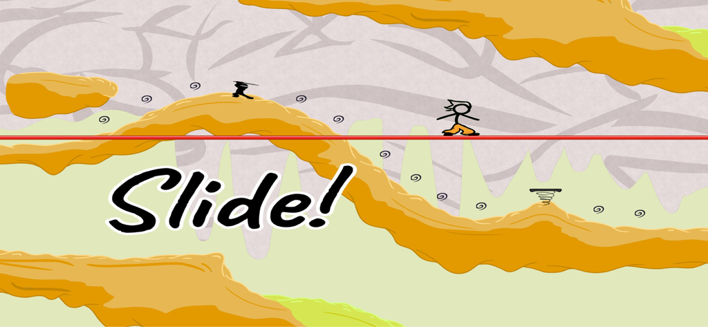 Super Fancy Pants Adventure - Fancy Pants Man character sliding across a hand-drawn golden platform in a platformer level.