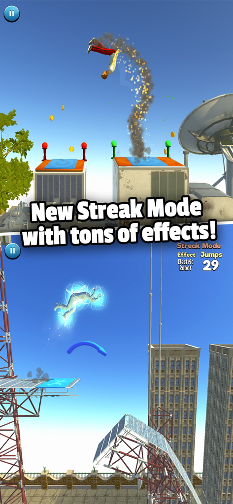 Flip Runner - Flip Runner gameplay screenshot showing parkour stunts with special effects in streak mode.
