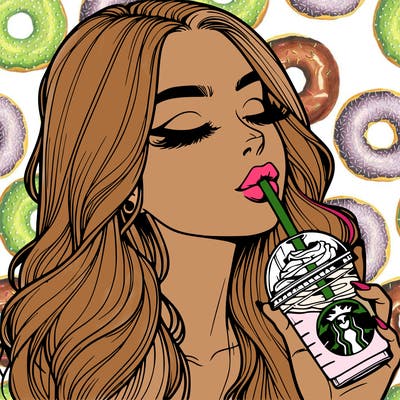 realistic girl drinking starbucks