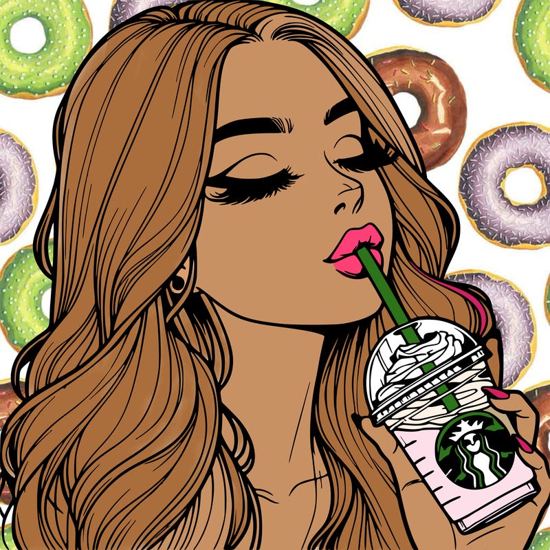 realistic girl drinking starbucks