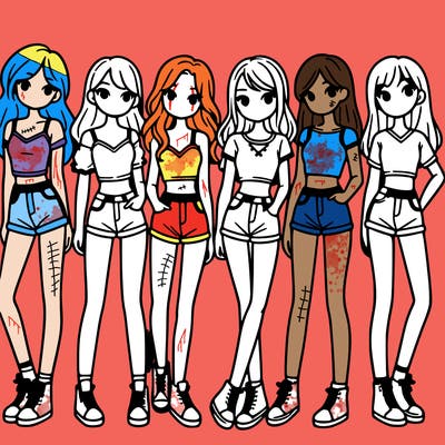 a group of girls wearing crop tops and shorts