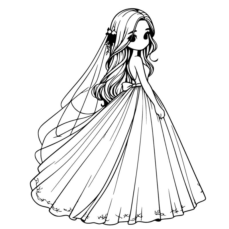 realistic girl in flowing wedding dress