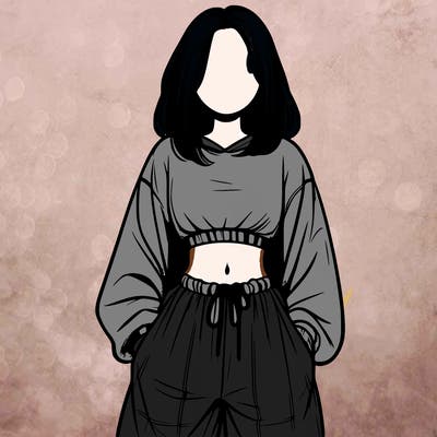 realistic girl faceless with baggy pants and a crop top