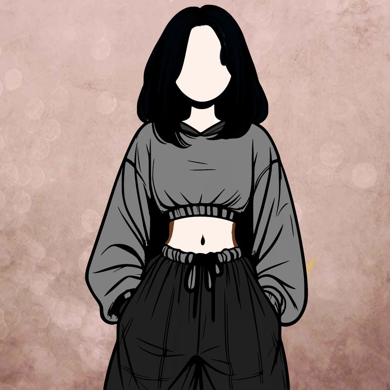 realistic girl faceless with baggy pants and a crop top