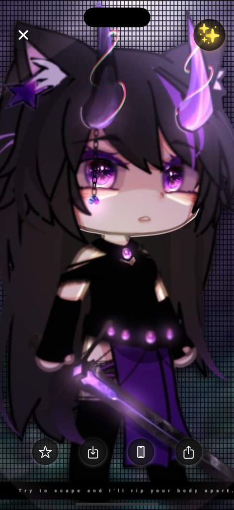 Dark aesthetic Gacha character with purple horns and a glowing sword