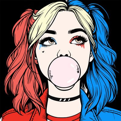 realististic girl blowing bubble -gum