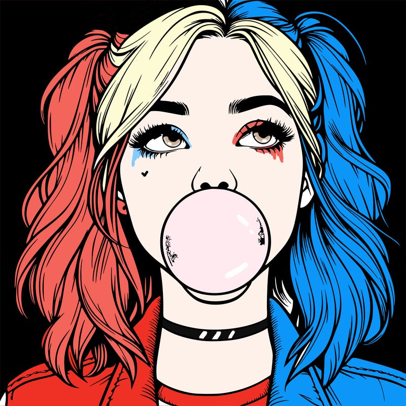 realististic girl blowing bubble -gum