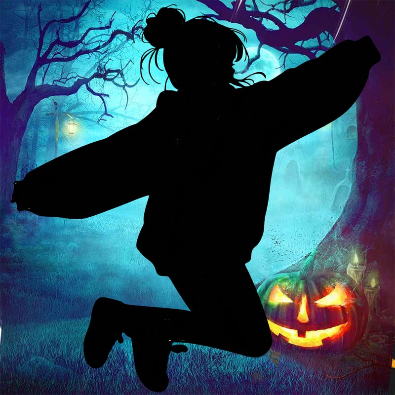 realistic girl jumping with a bun and oversized sweatshirt