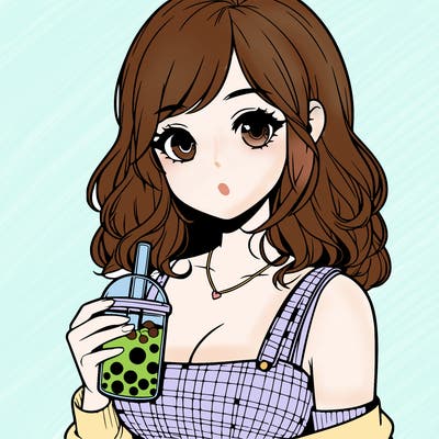 realistic girl holding boba