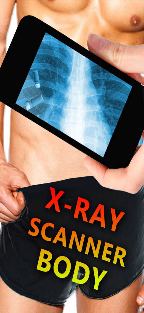 A smartphone screen showing a prank X-ray scan of a human chest