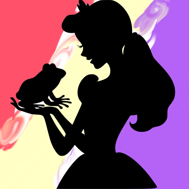 a shadow of a princess holding a frog realistic