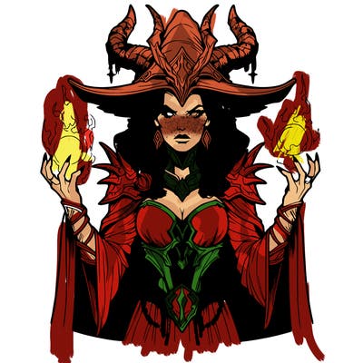realistic evil sorceress fantasy chaos