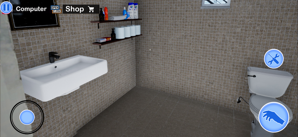 Motel Manager Supermarket Game - Renovated motel bathroom with sink and toilet in management simulation