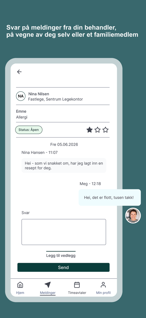 PatientSky - PatientSky app interface showing a secure chat conversation between a patient and a healthcare provider.