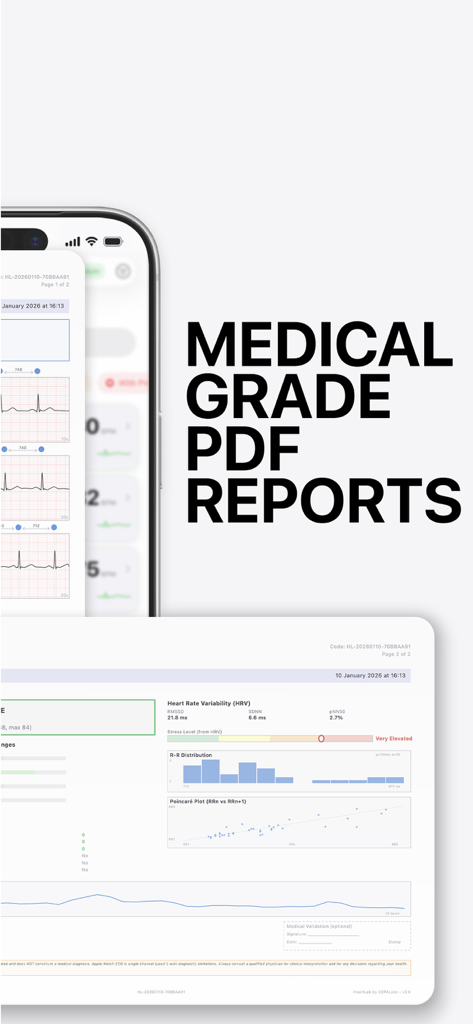 Example of a professional medical grade PDF heart health report from the HeartLab app