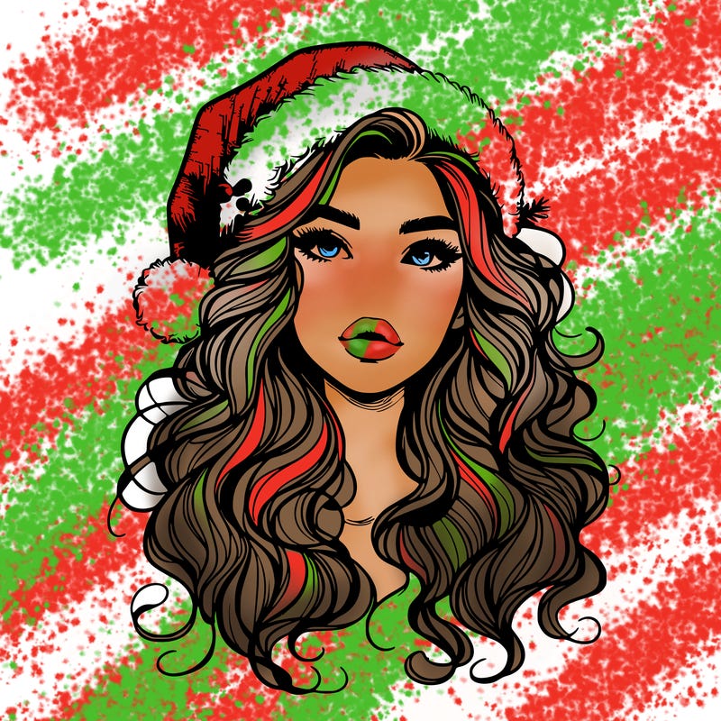 realistic christmas girl with wavy hair and lips