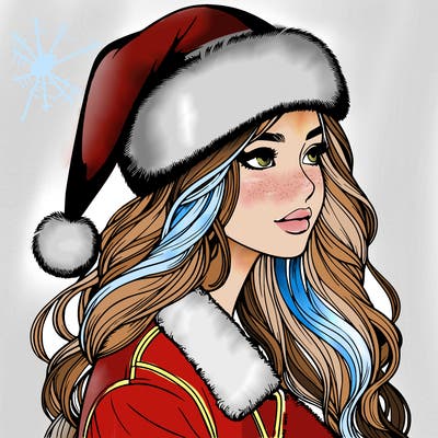 realistic girl in santa hat