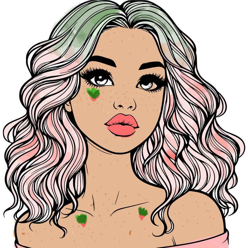 realistic girl with wavy hair and lips