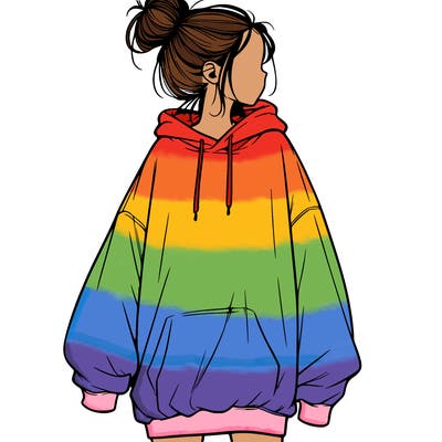 realistic girl with a oversized sweatshirt on and a bun