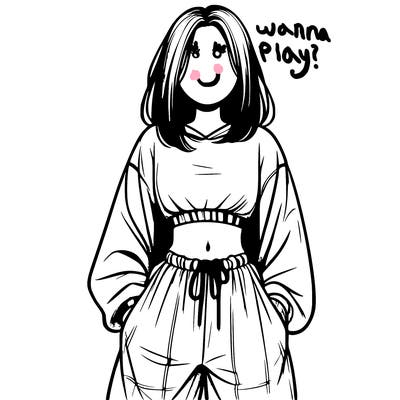 realistic girl faceless with baggy pants and a crop top