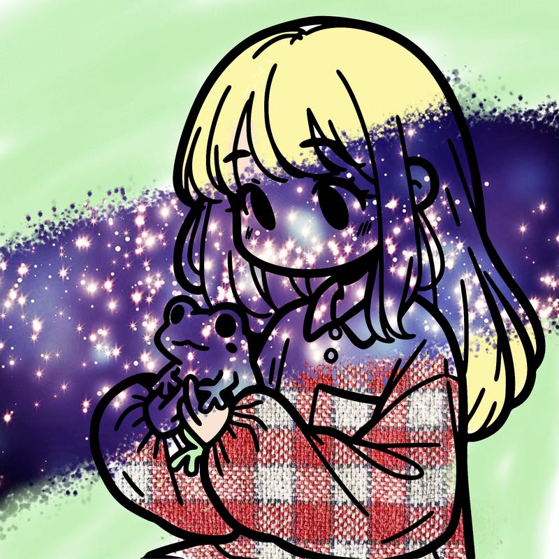 girl with long hair and a oversized shirt. and she is holding a frog