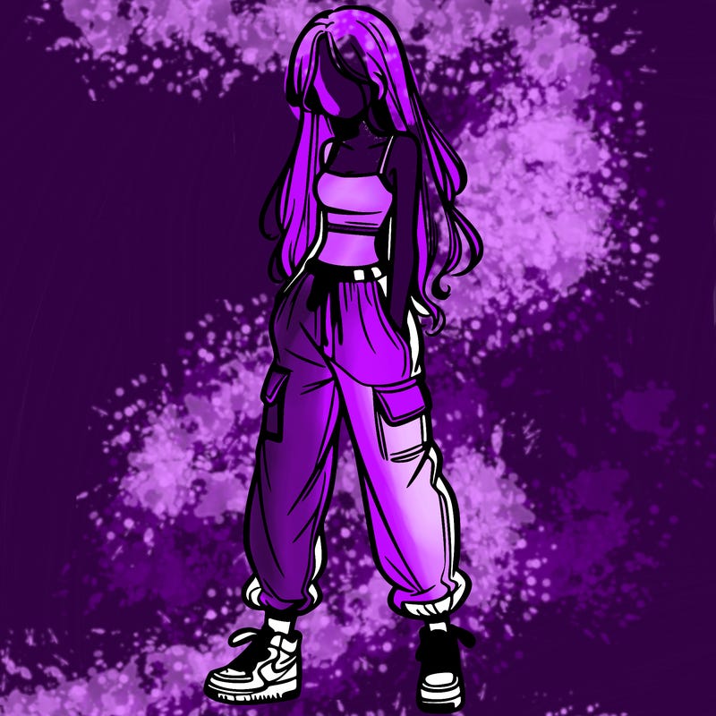 girl in baggy pants crop top and long hair