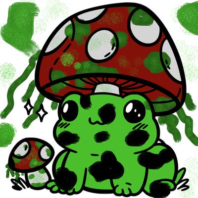 a cute frog with a mushroom hat