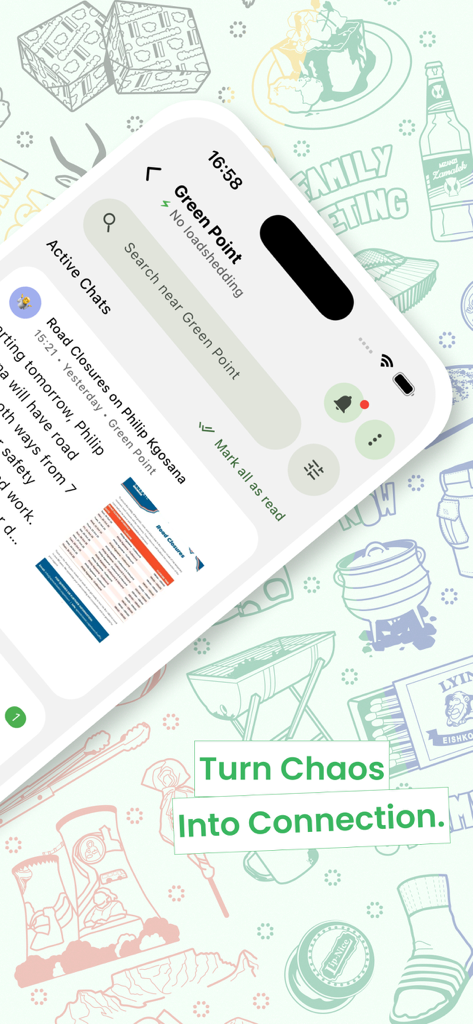ESP app screen displaying Green Point area status and local community road closure alerts