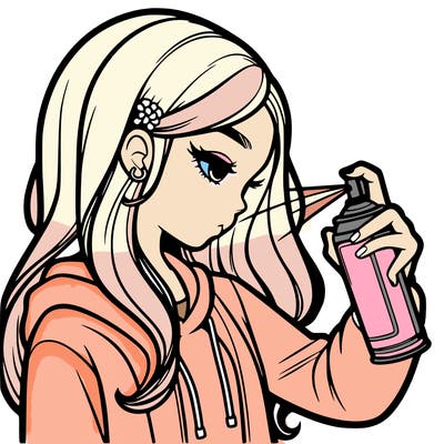 a realistic girl spray painting