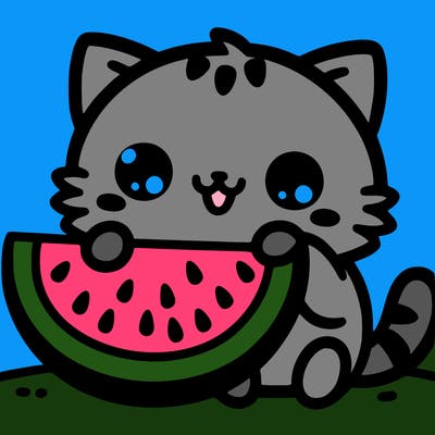 kawaii cat with watermelon