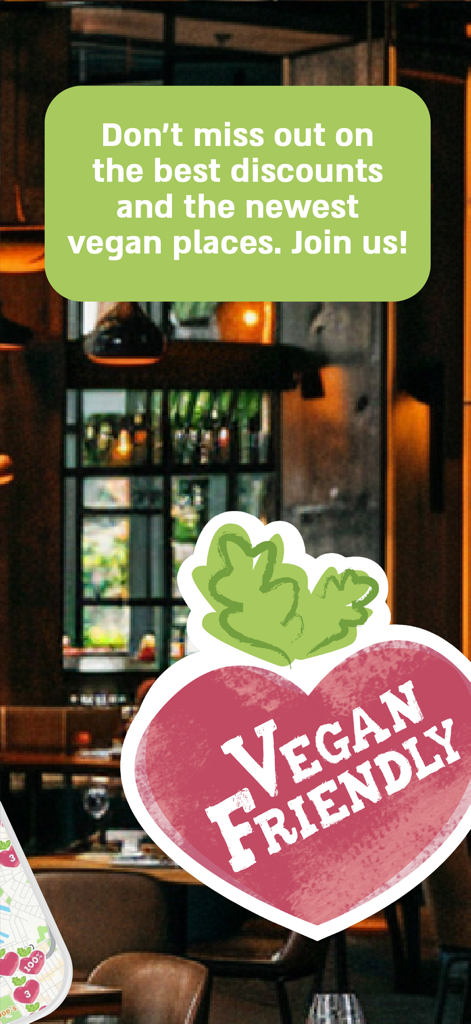Vegan Friendly - Vegan Friendly app promotion featuring discounts and a directory of new vegan restaurants