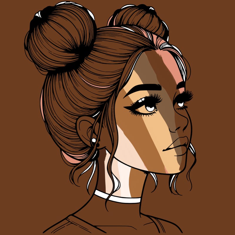realistic girl with buns on the top of her head