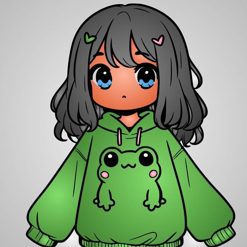 girl wearing frogging sweatshirt