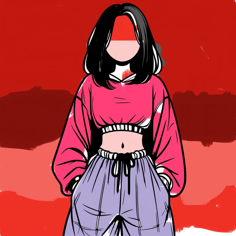 realistic girl faceless with baggy pants and a crop top