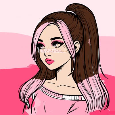 realistic girl with a high ponytail