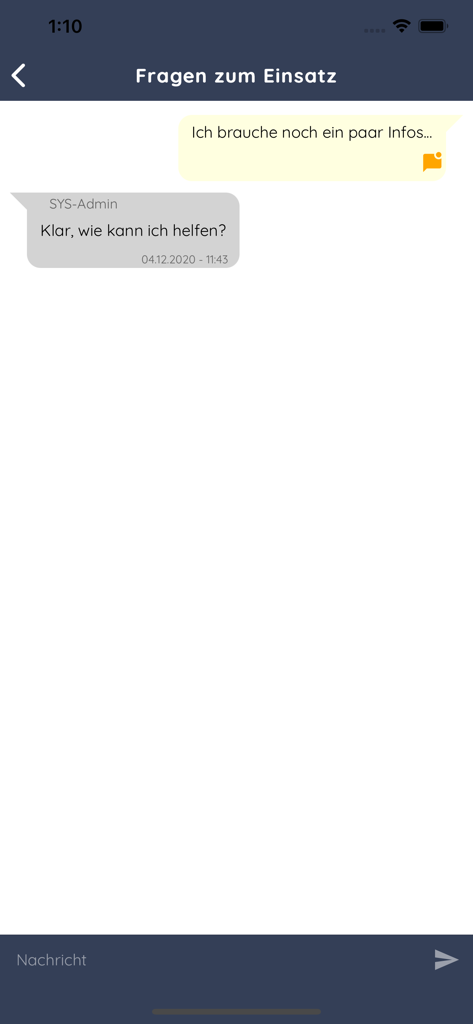 zvoove Work - In-App-Chat-Bildschirm in zvoove Work für die Kommunikation zwischen Arbeitnehmer und Arbeitgeber.