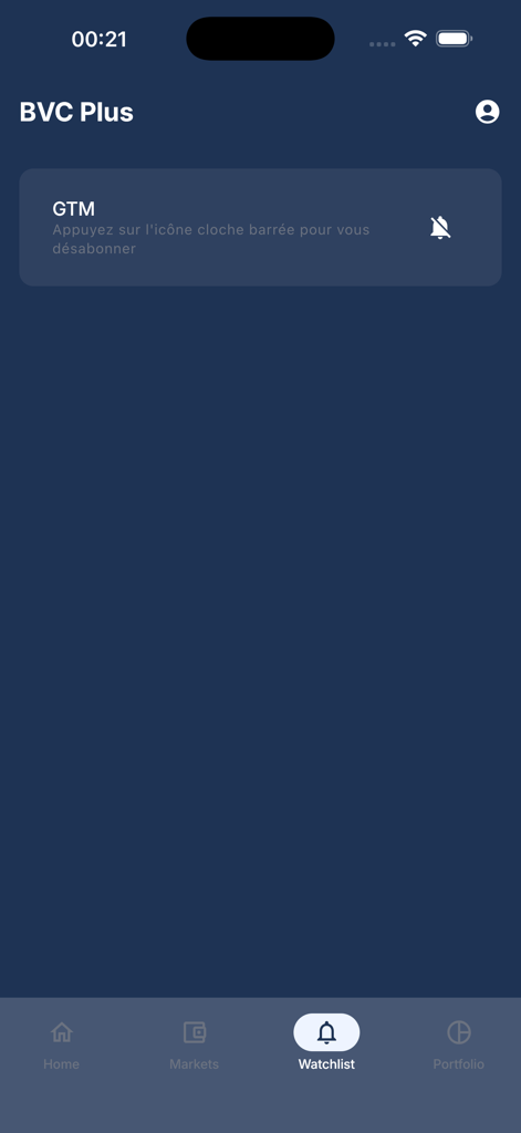 BVCPlus - Interfaz de seguimiento de la aplicación BVCPlus para monitorear inversiones en el mercado de valores marroquí