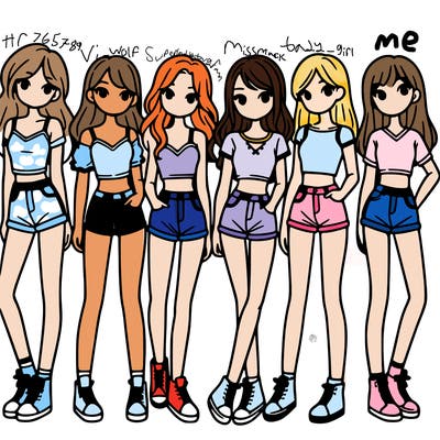 a group of girls wearing crop tops and shorts