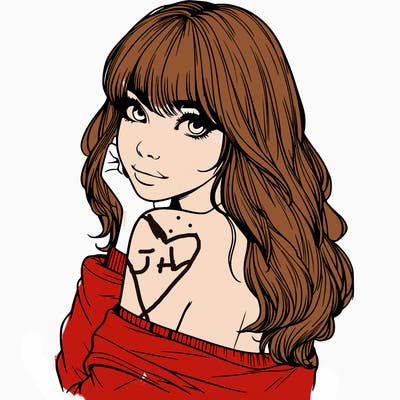 realistic girl with bangs looking over her shoulder