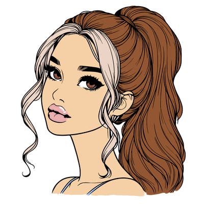 realistic girl with a ponytail on her hair and lips