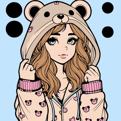 realistic girl in a animal pjs hoodie