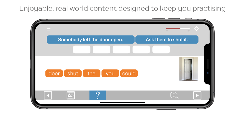 Un ejercicio de construcción de frases en la aplicación Cuespeak para la recuperación de la afasia.