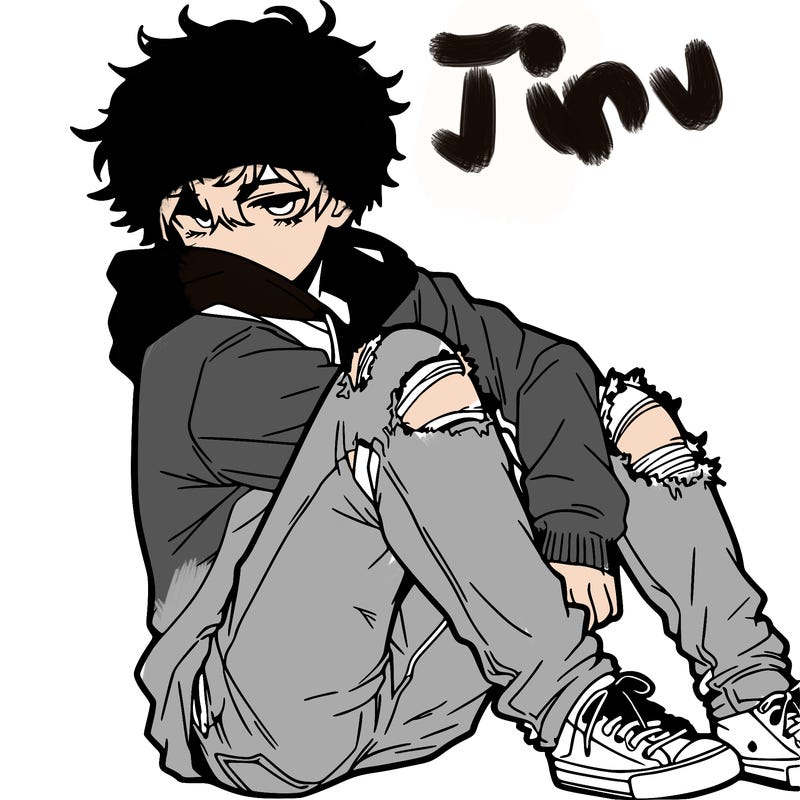a male hoddie ripped jeans messy hair anime