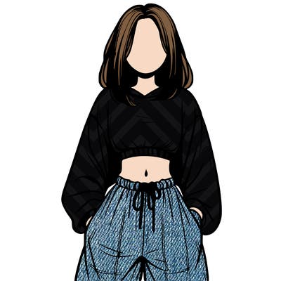 realistic girl faceless with baggy pants and a crop top
